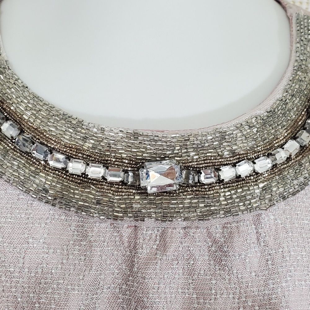 ABS Allen Schwartz Dress 6 Pink Silver Metallic Beaded Rhinestone Cocktail Vtg - Picture 7 of 16